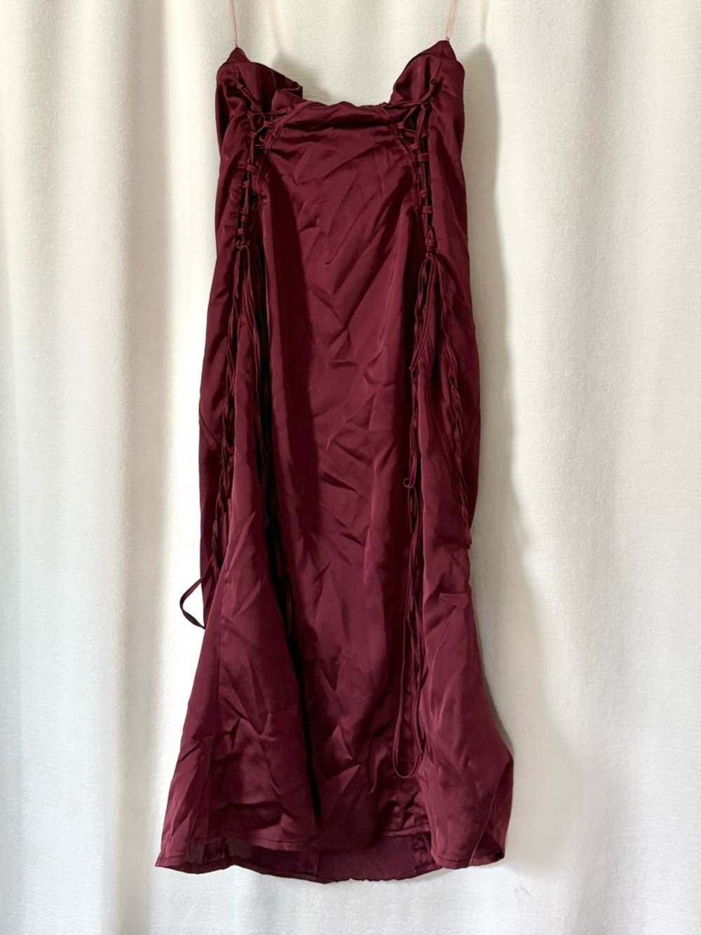 House of CB Sidonie Wine Satin Lace Up Midi Skirt size S - Picture 6 of 12